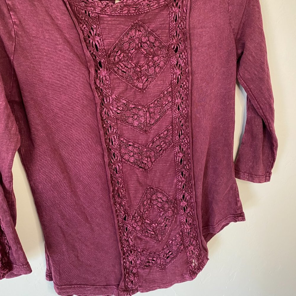 Free People Truly Madly Lace Top Wine Red - Picture 3 of 9